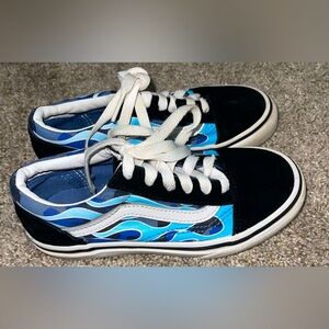 Vans off the wall blue black 
boys 1 suede canvas flames